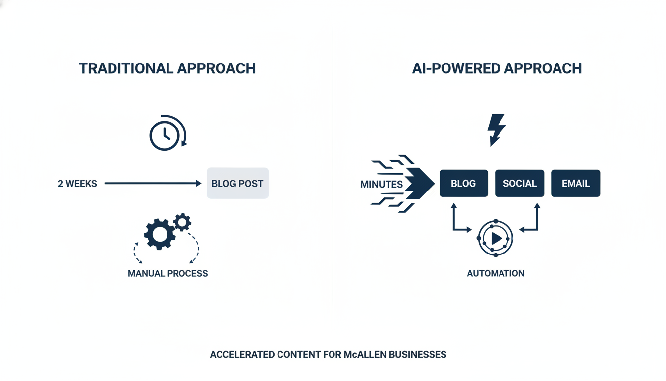 Comparison diagram: traditional content speed vs AI-powered content marketing speed, McAllen Texas content strategy