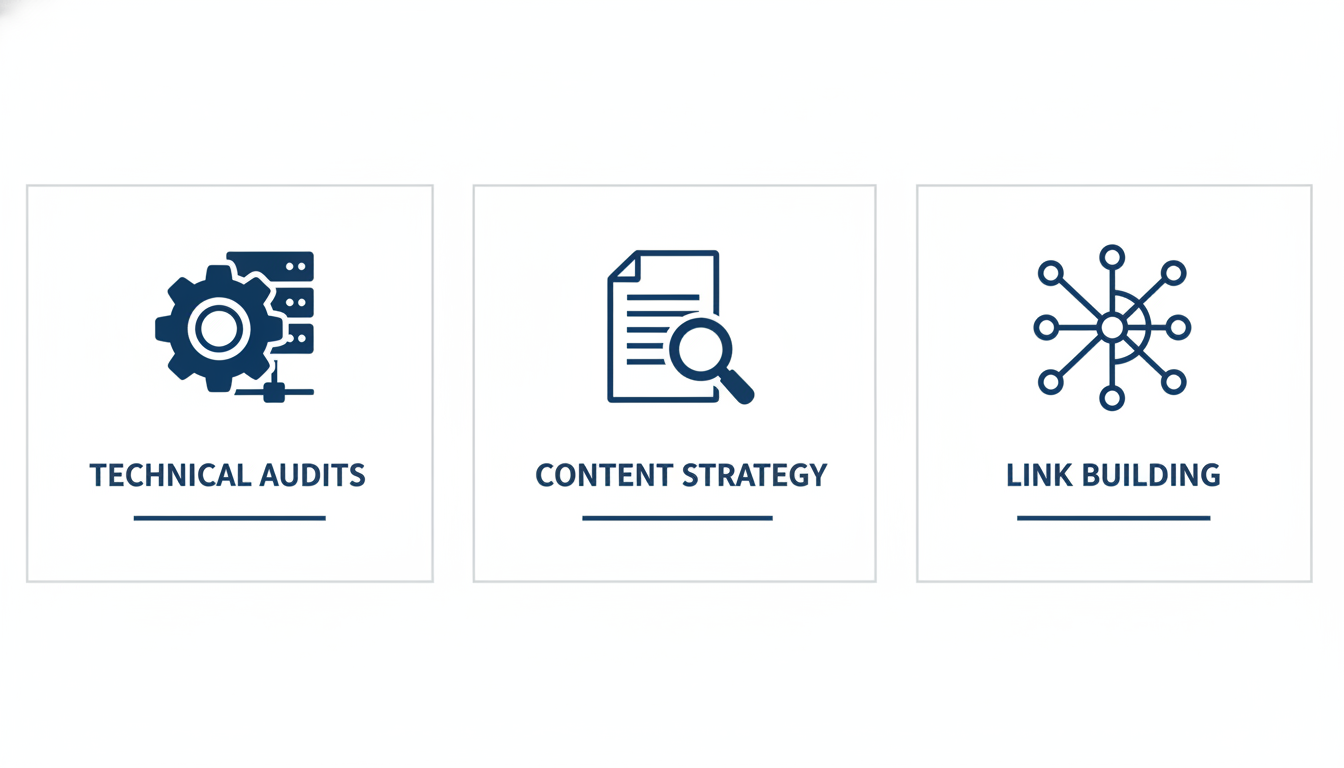 Three components of AI SEO: Technical Audits, Content Strategy, Link Building: SEO Co, Montgomery AL