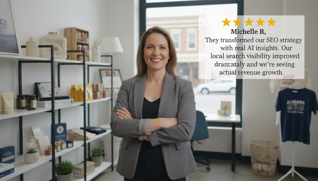 5-star testimonial: Business owner Michelle R. reviews AI SEO results in Akron, OH