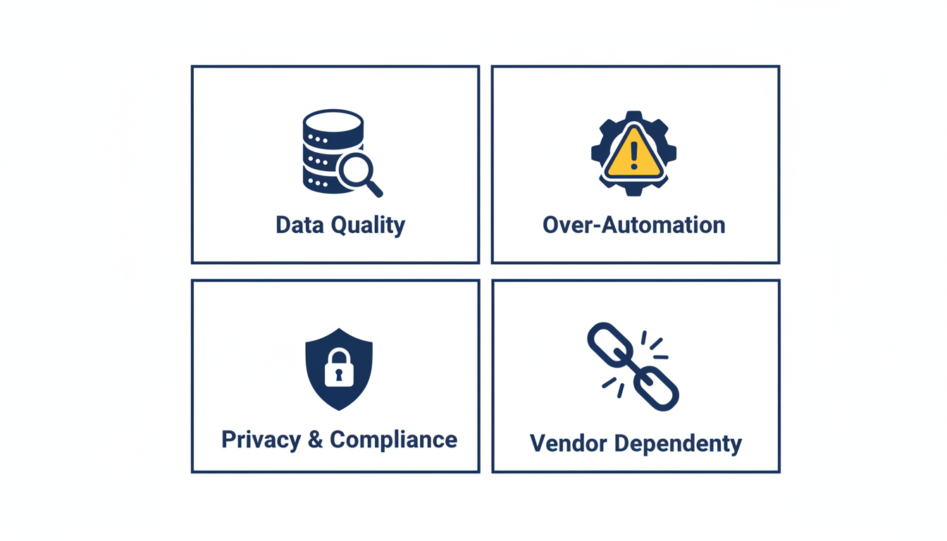 Four key AI marketing risks framework: data quality, automation, privacy, and vendor dependency