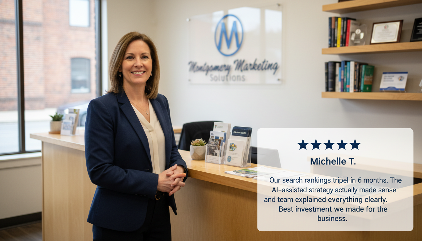 Satisfied business owner with 5-star review: tripled search rankings in 6 months: SEO, Montgomery, AL
