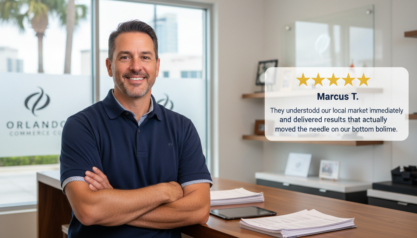 Orlando business owner testimonial: satisfied client Marcus T. with 5-star review for Digital Marketing