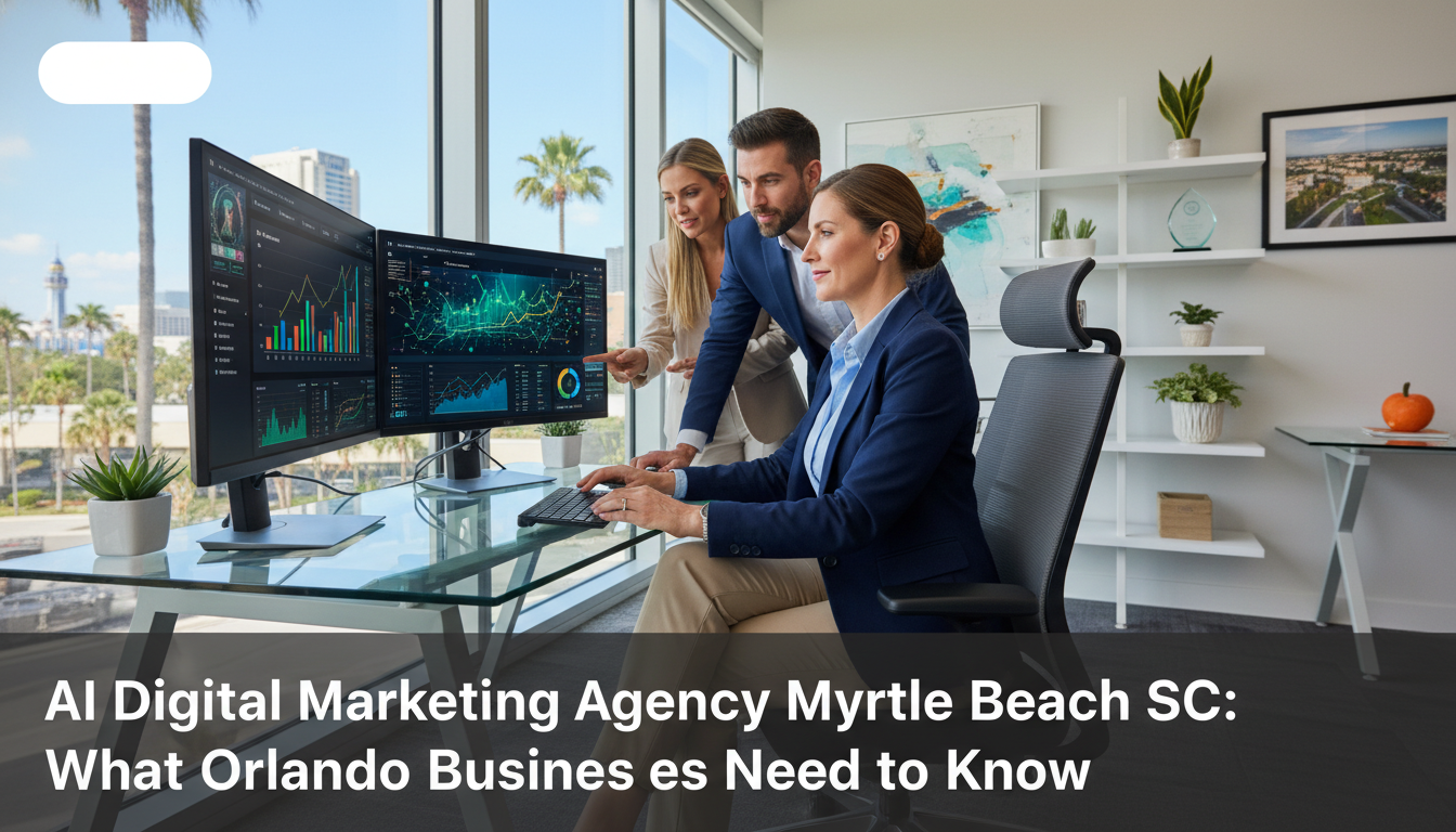 Digital marketer reviewing AI analytics dashboard in modern Orlando office: Digital Marketing