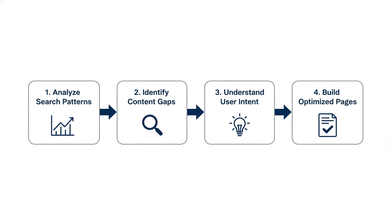 4-step AI-powered SEO process: analyze, identify gaps, understand intent, build pages for SEO in Montgomery