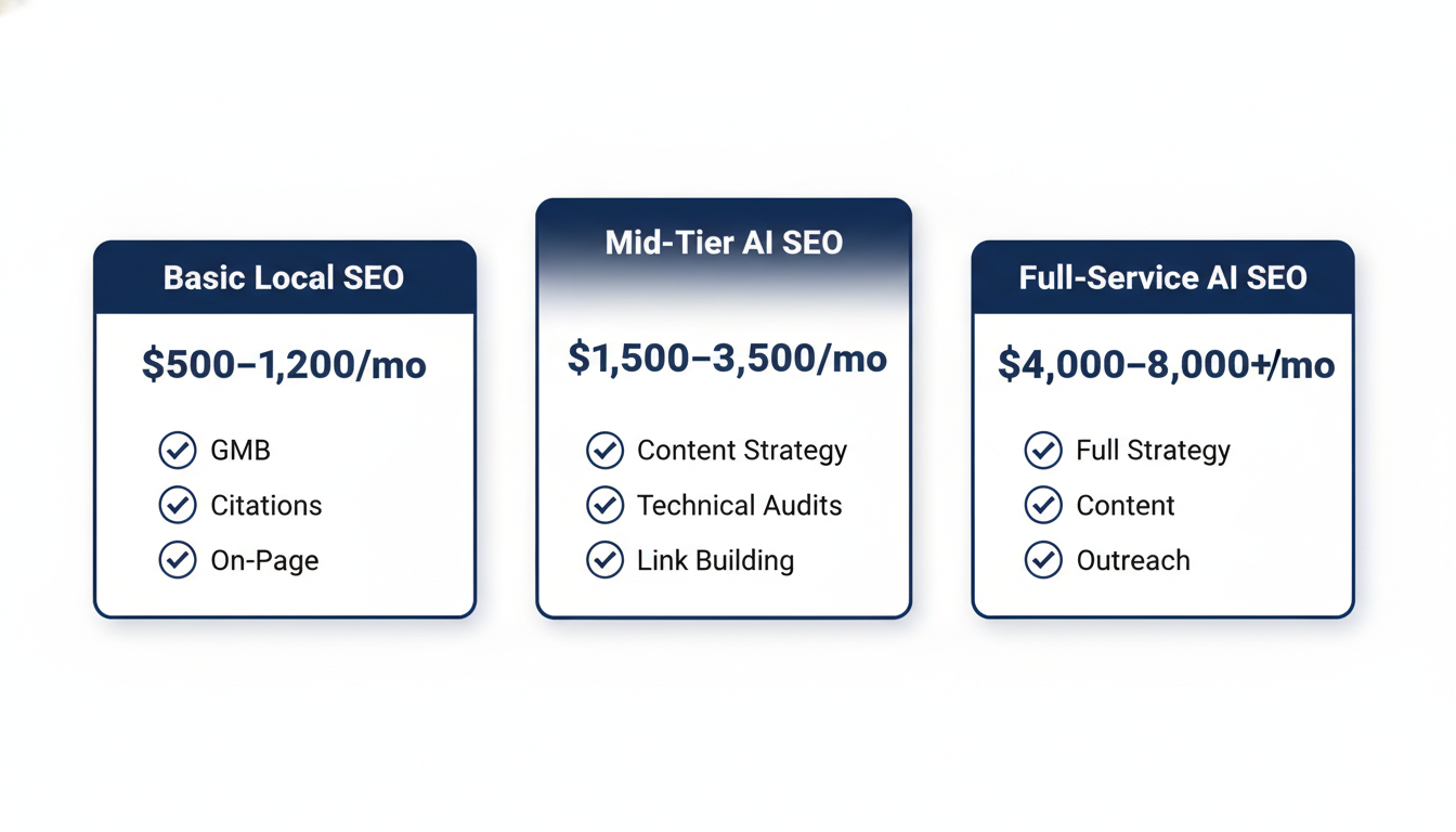 SEO pricing tiers comparison basic mid-tier full-service AI SEO services Toledo