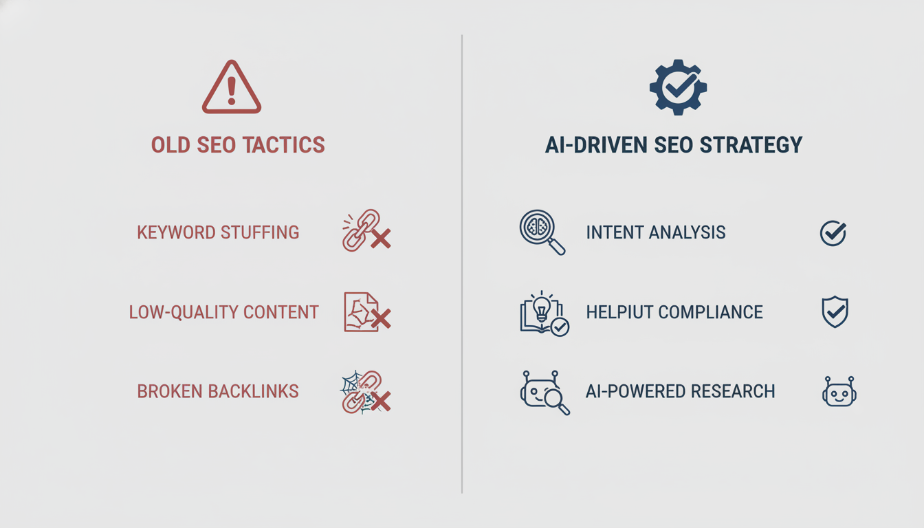 Comparison infographic: old SEO tactics vs. AI-driven strategy, Toledo SEO company, Toledo, OH