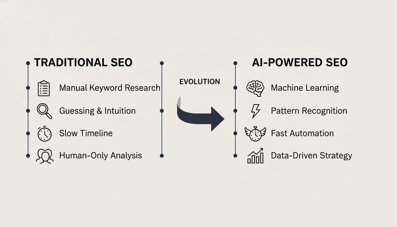 Comparison infographic: traditional SEO vs AI-powered SEO approach: SEO Services Honolulu