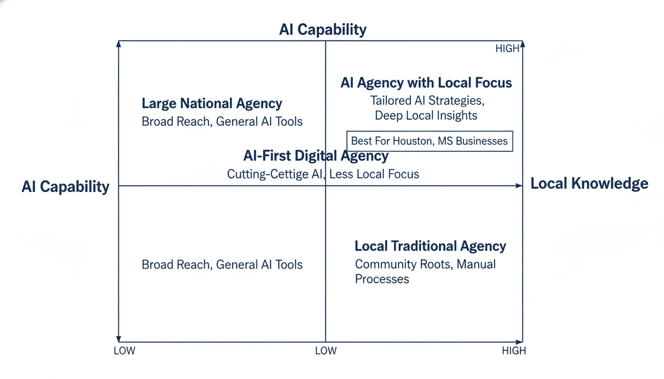 Agency comparison matrix: AI capability vs local knowledge for Houston businesses