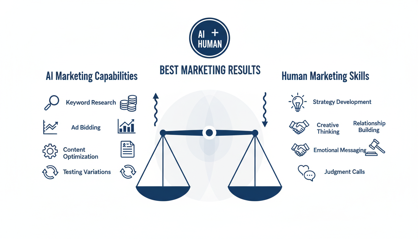 AI vs human marketing skills balance: where AI and human expertise overlap best