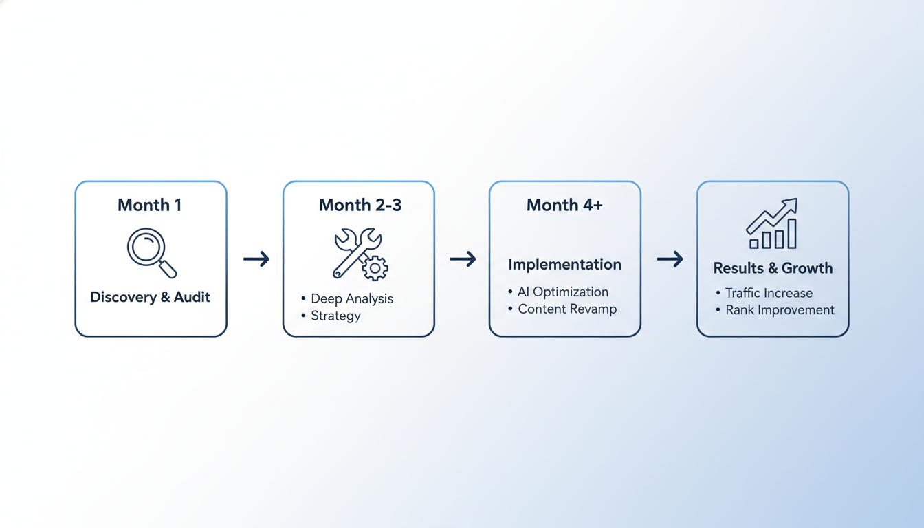 4-month AI SEO consulting timeline: Discovery, implementation, and results, Montgomery