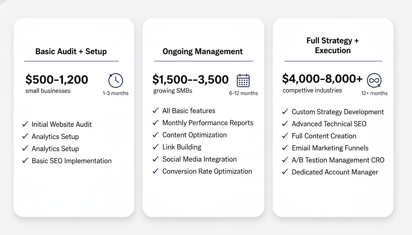 AI SEO consulting pricing tiers comparison chart for Montgomery, AL businesses