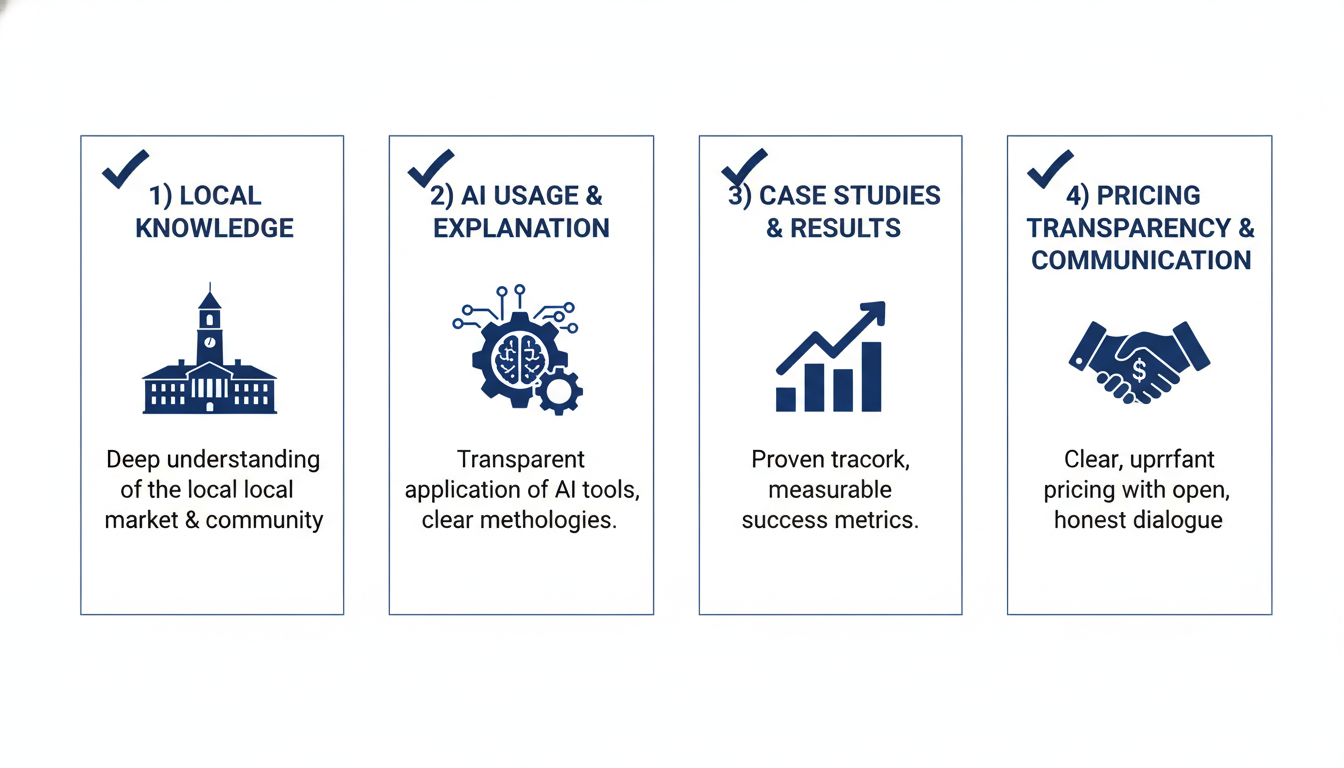 Agency evaluation criteria checklist: local knowledge, AI usage, case studies, pricing transparency Fort Collins
