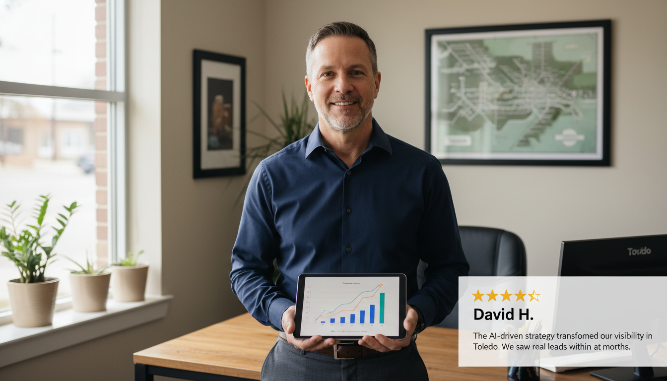 Business owner with 5-star review: AI-driven SEO strategy transformed visibility in Toledo