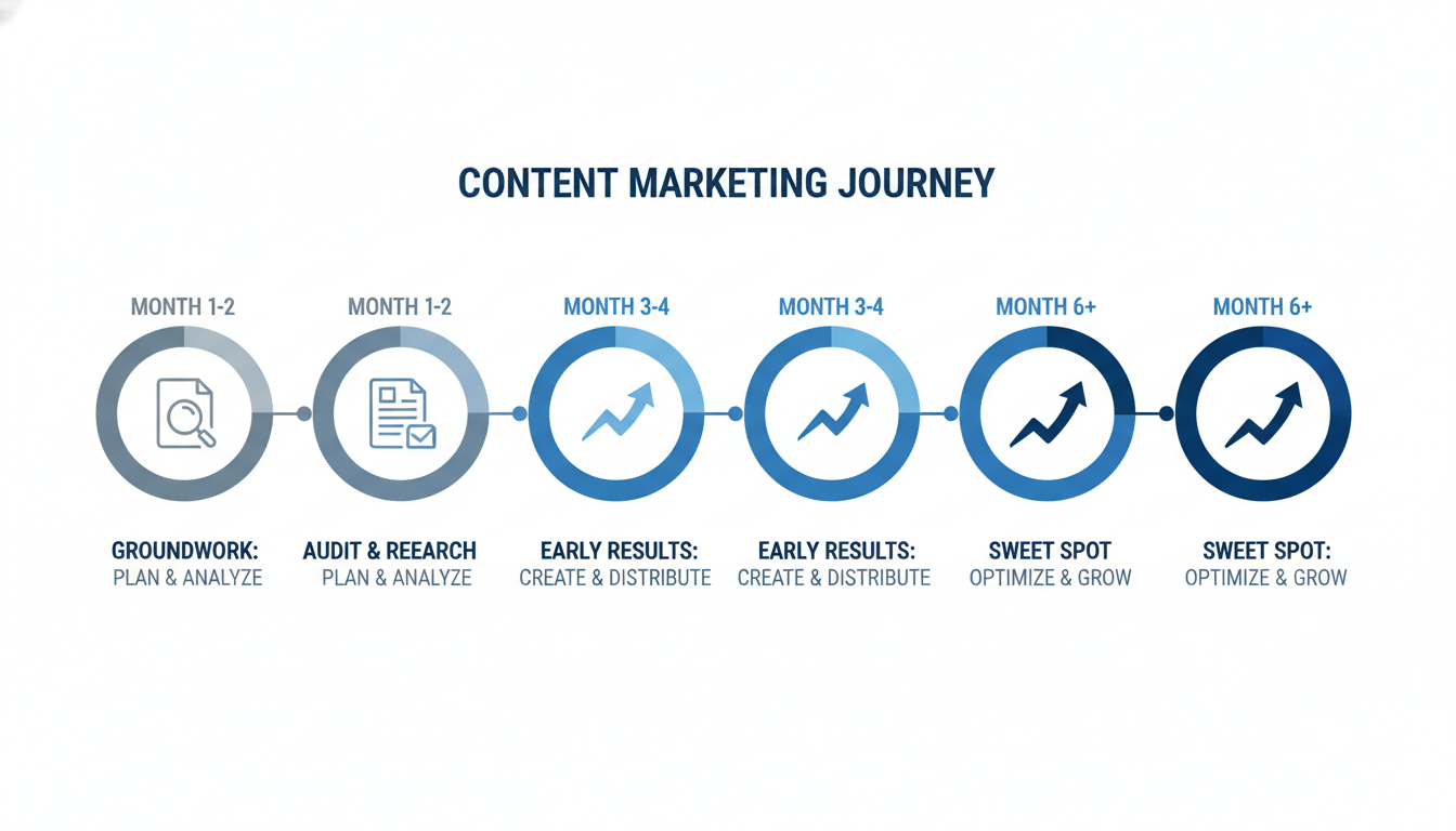 Content marketing timeline: 6-month journey from groundwork through compounding results
