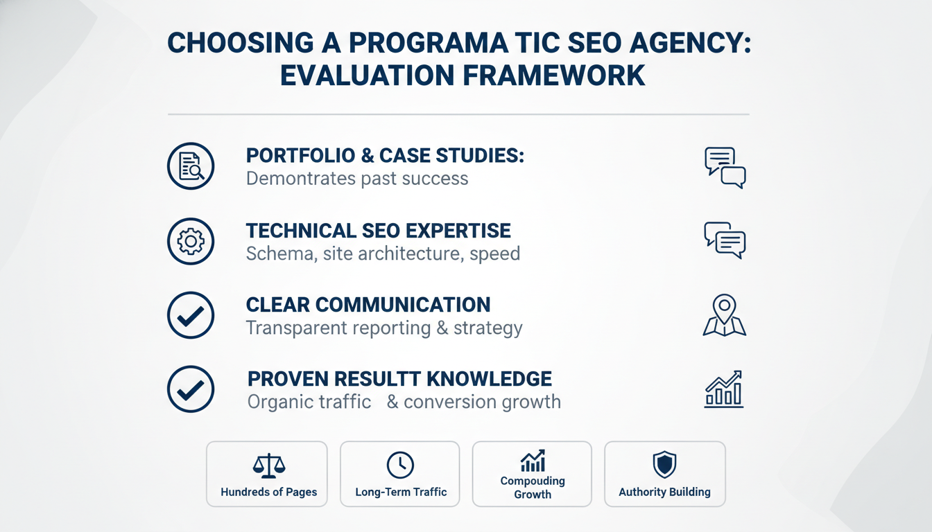 Agency evaluation checklist for programmatic SEO: portfolio, expertise, communication, local knowledge