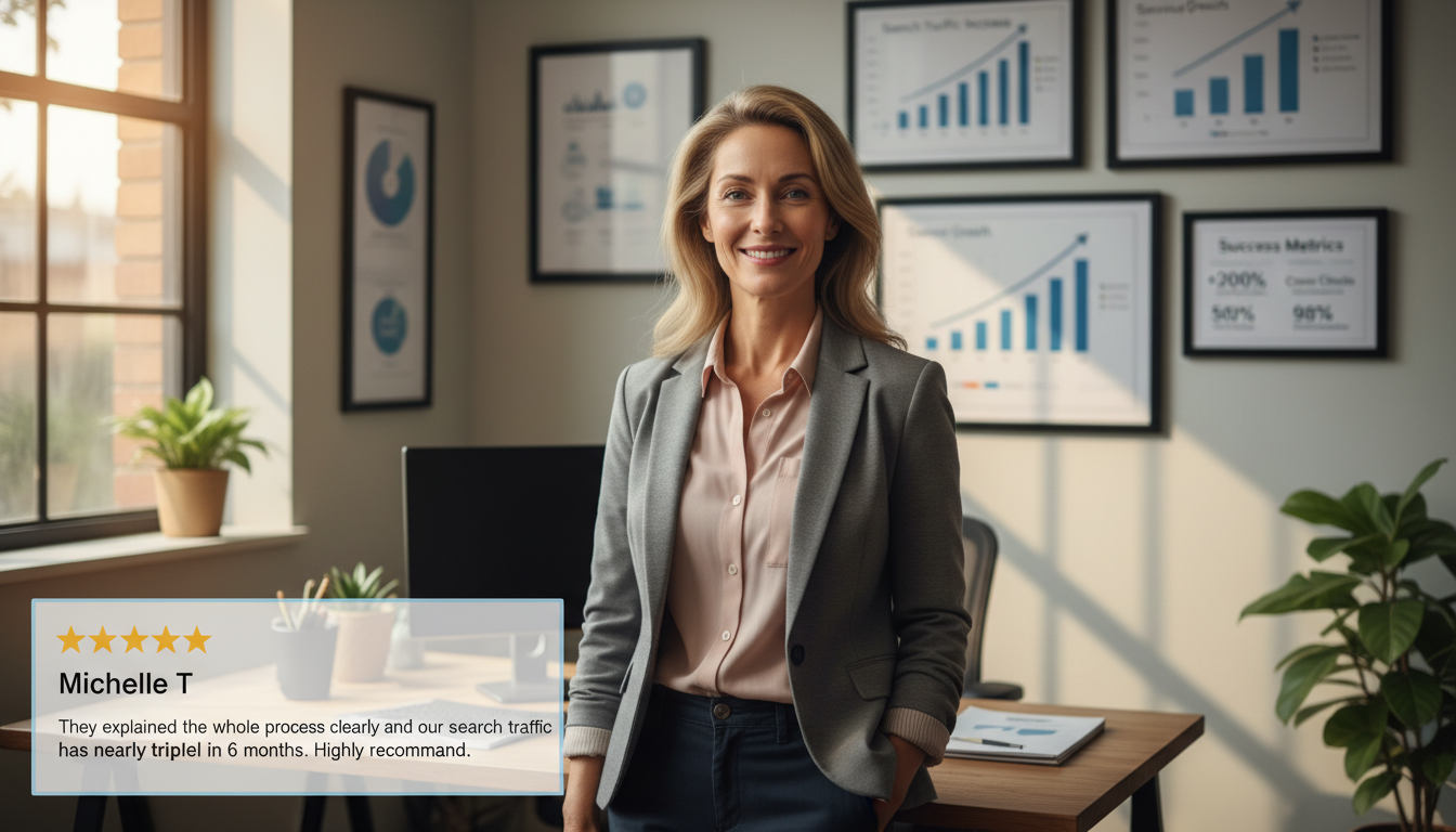 Satisfied business owner with 5-star testimonial review for SEO Hybrid services, Cleveland Georgia