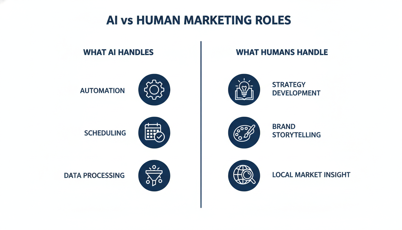 AI vs human marketing roles comparison infographic diagram