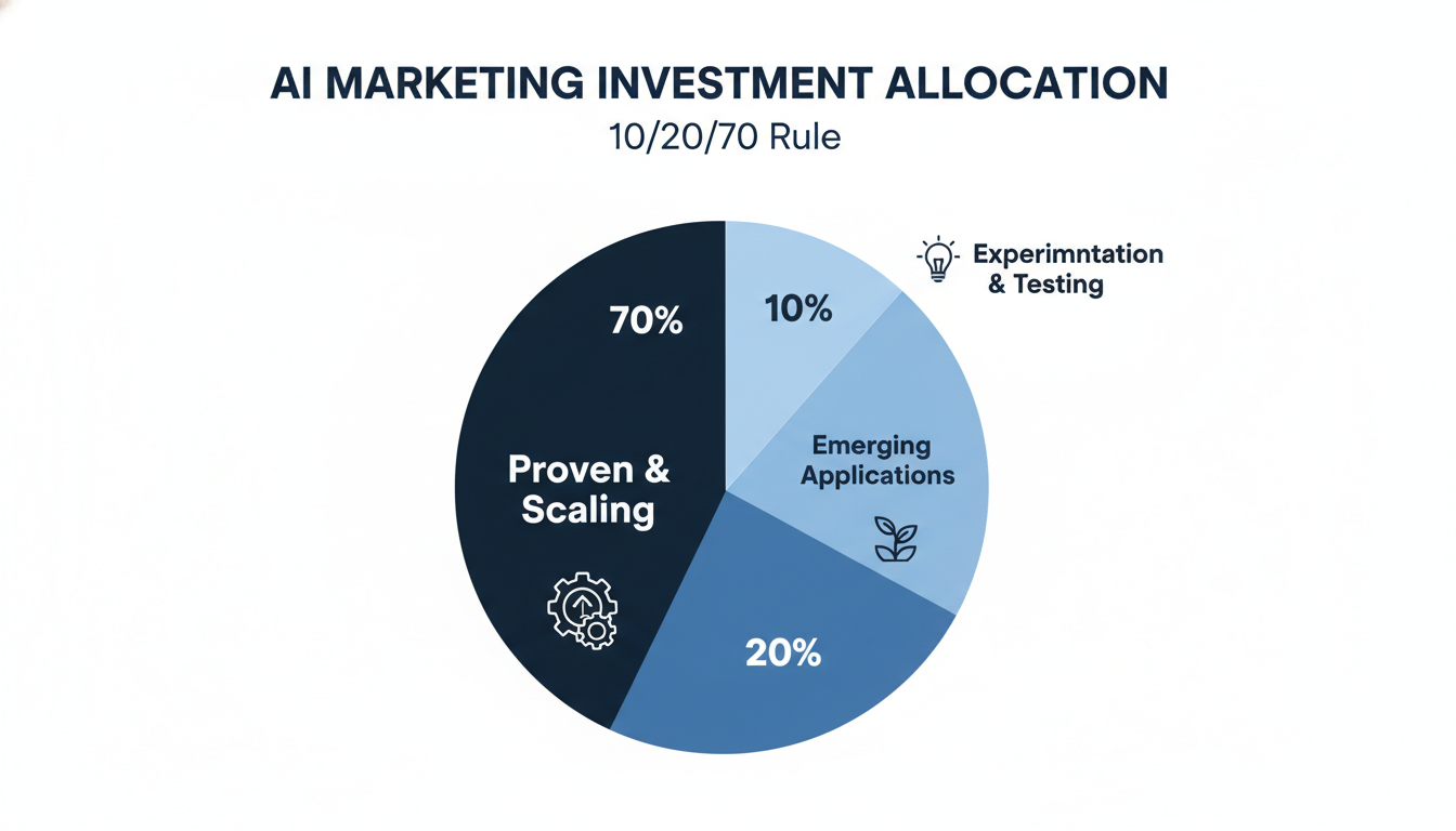 Visual breakdown of 10/20/70 rule for AI marketing budget allocation strategy
