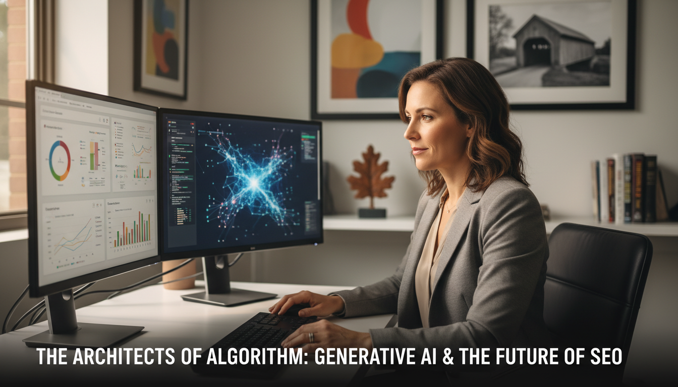 Professional SEO strategist working at dual monitors in modern office, generative AI SEO in El Paso, Illinois