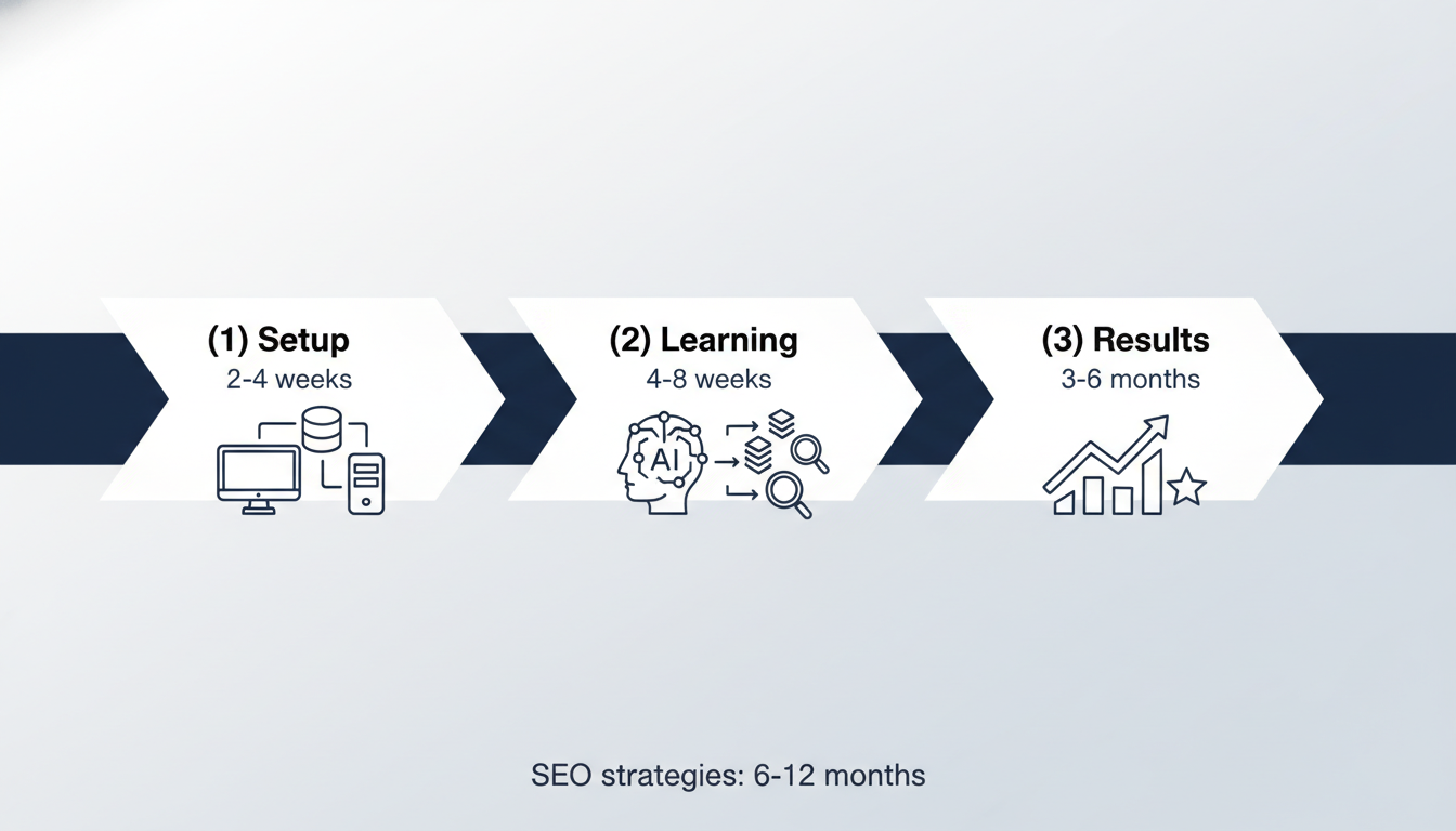 Timeline showing AI marketing process phases: setup, learning, and results for Gainesville businesses