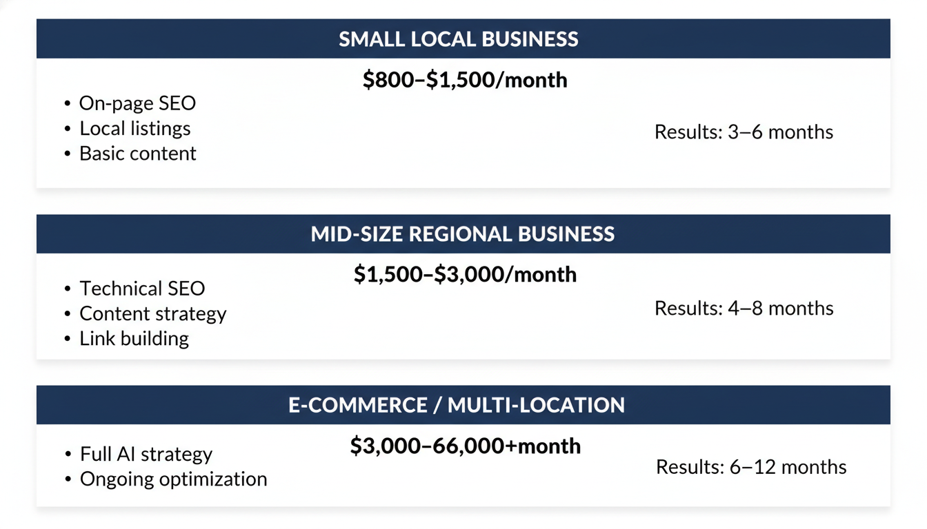 SEO pricing tiers comparison for small, mid-size, and e-commerce businesses in Gainesville