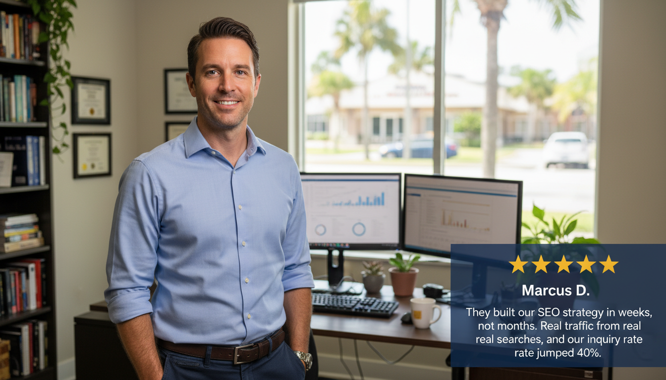 Gainesville business owner Marcus D. with 5-star review on programmatic SEO results