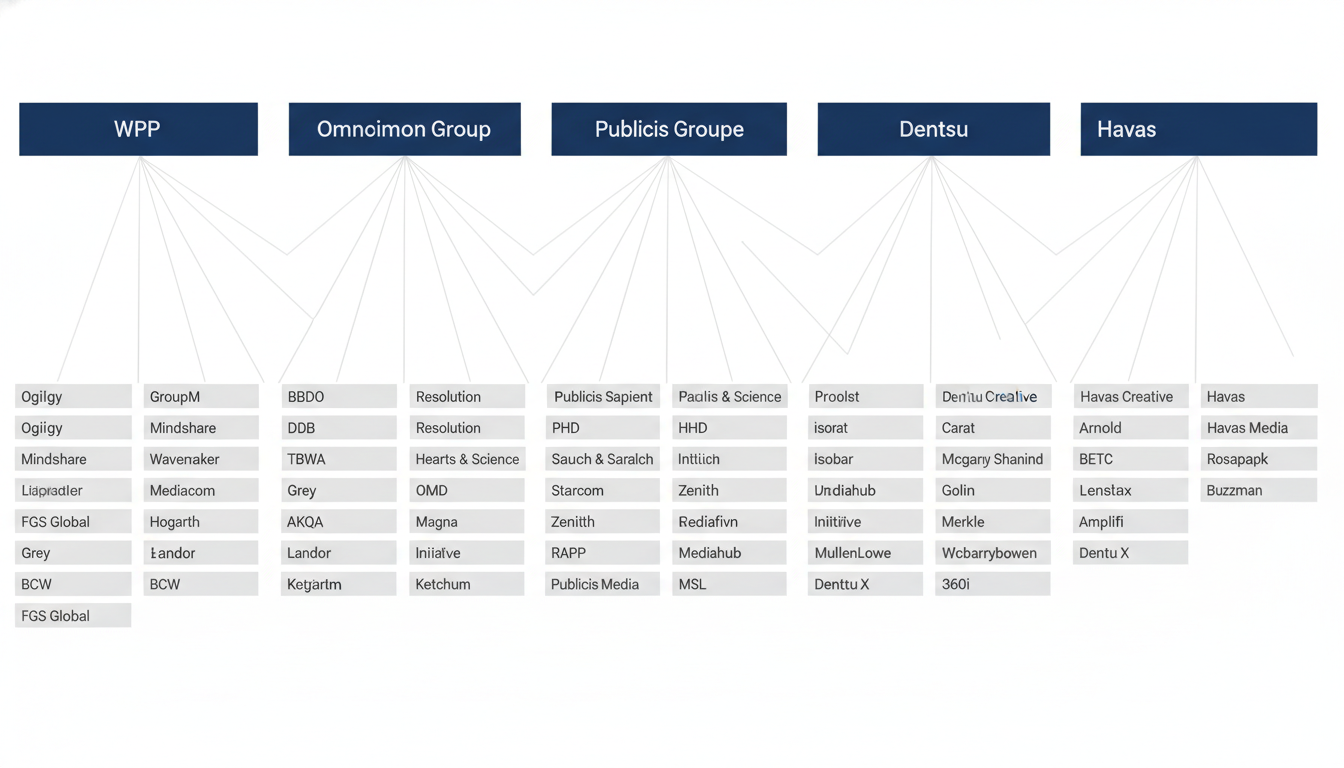 Big 6 advertising holding companies organizational hierarchy chart visualization