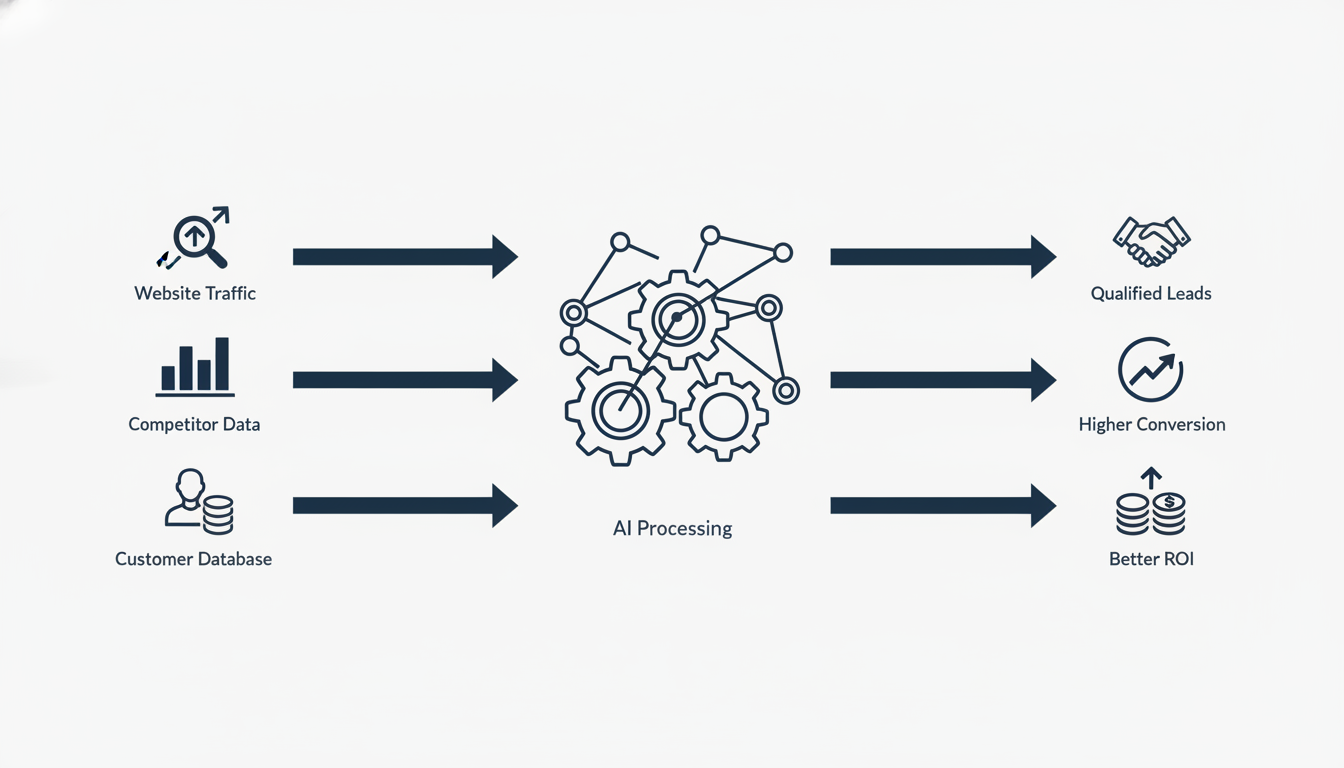 AI marketing workflow diagram showing inputs, processing, and outputs for digital marketing, Augusta GA