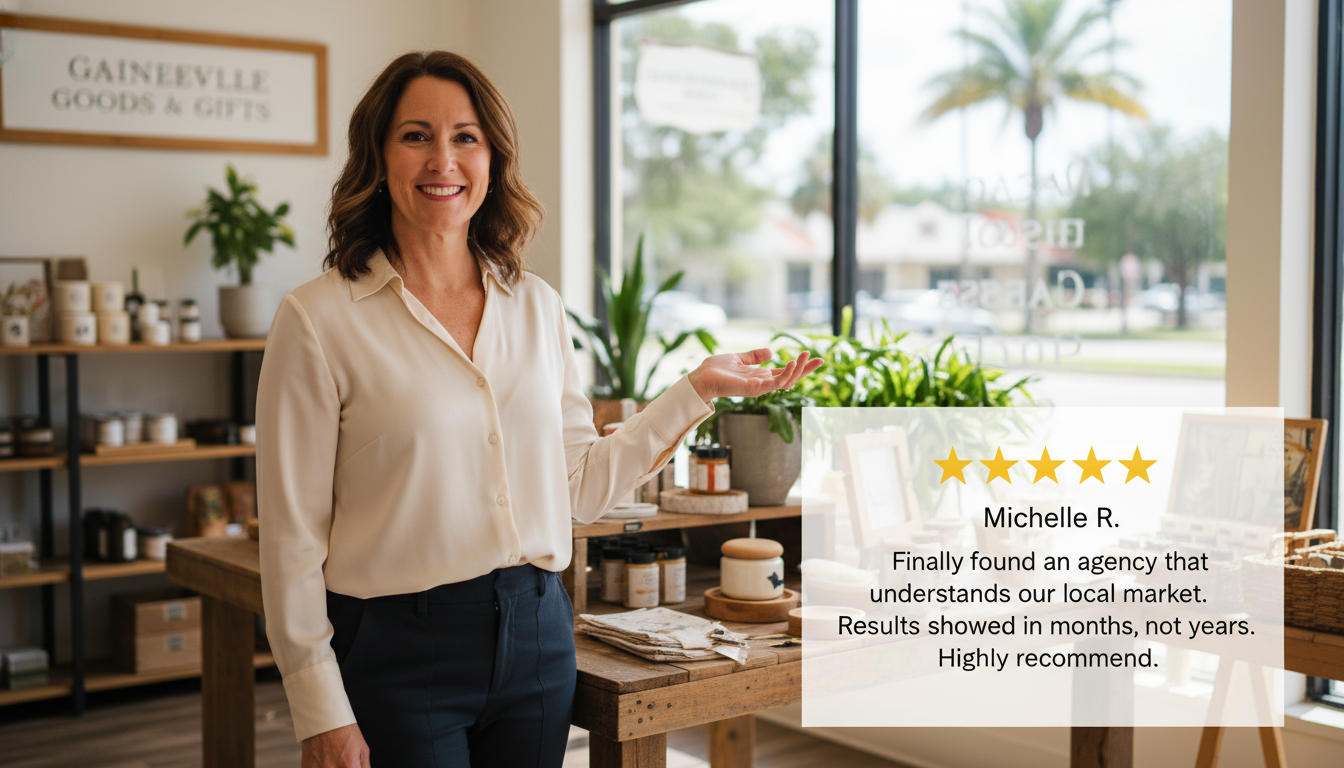 Satisfied business owner with 5-star review: local market understanding and results, Gainesville digital marketing
