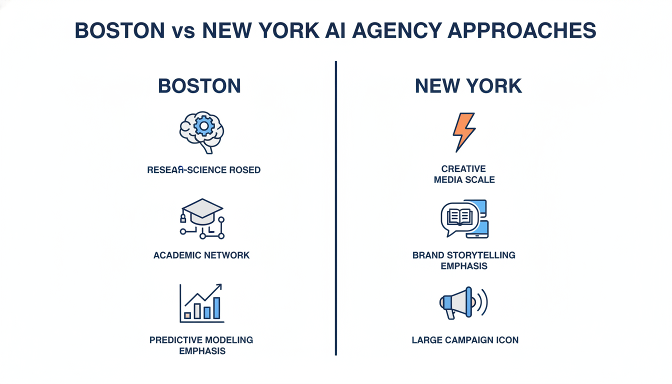 Comparison chart: Boston vs New York AI agency approaches and strengths