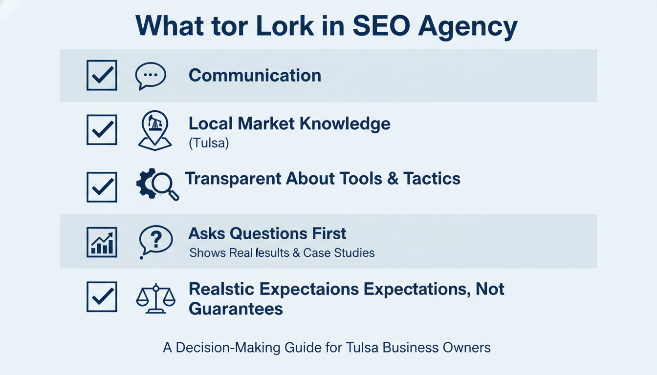 Checklist guide showing what to look for in an SEO agency partner, Tulsa businesses