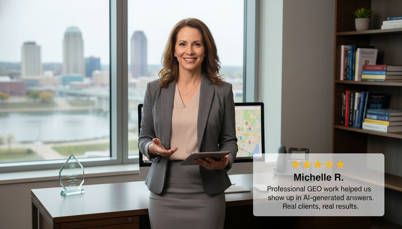 Toledo business owner Michelle R. with 5-star review about professional GEO results and AI search visibility