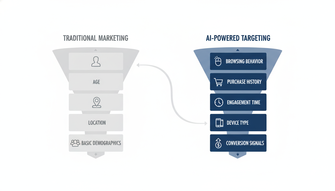 Traditional vs AI-powered targeting comparison: basic demographics versus precision data signals