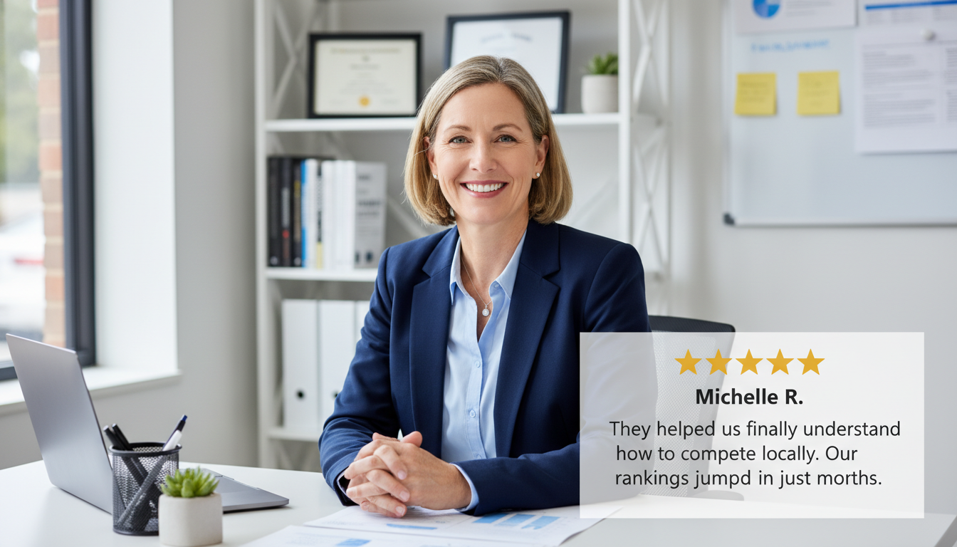 Satisfied Augusta business owner Michelle R. with 5-star testimonial about AI SEO results