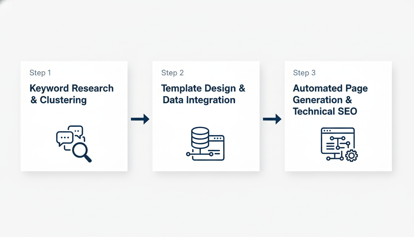 Programmatic SEO workflow: keyword clustering, template design, automated page generation