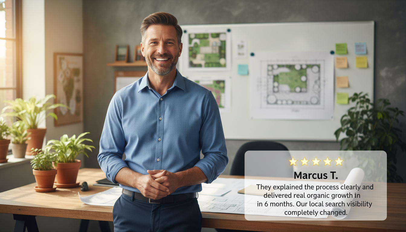 Satisfied Baton Rouge business owner with 5-star review testimonial about programmatic SEO results