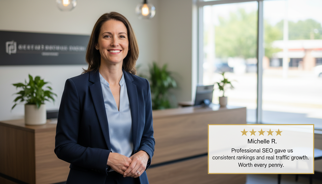 Satisfied business owner testimonial with 5-star review for AI SEO Company Charlotte services