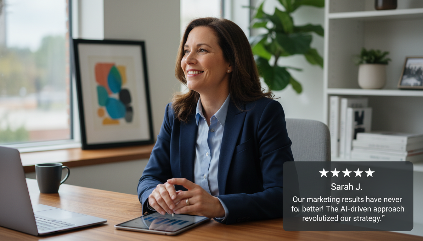 Professional satisfied with AI marketing results, 5-star review, Augusta GA business owner