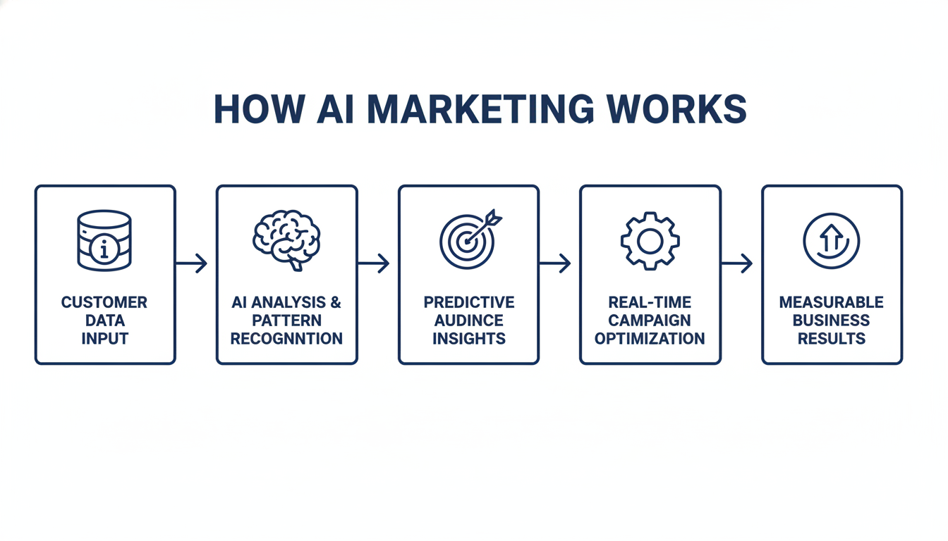 Process flow diagram: How AI Marketing works from data input to business results, marketing Colorado Springs