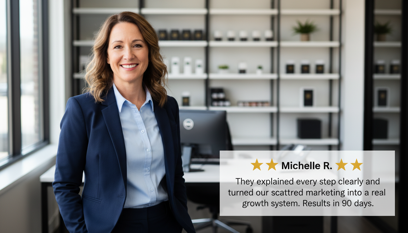 Business owner testimonial: 5-star review praising AI marketing strategy results, Colorado Springs