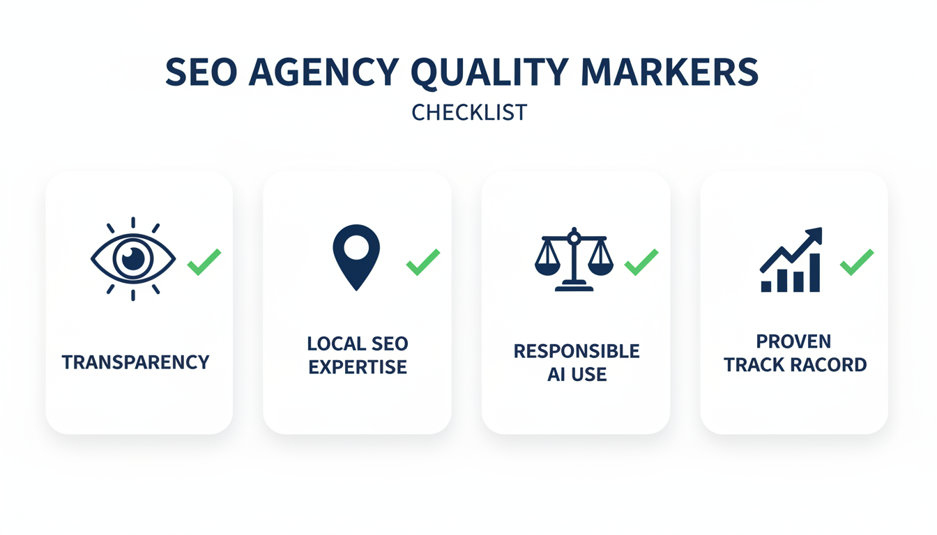 Quality checklist: transparency, local SEO expertise, responsible AI use, and track record for agencies