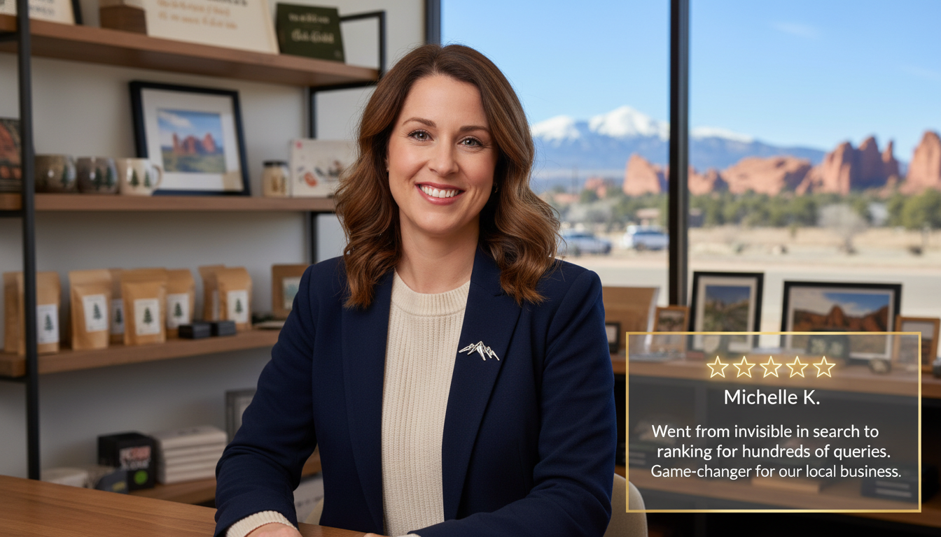 Colorado Springs business owner giving 5-star testimonial about programmatic SEO agency success
