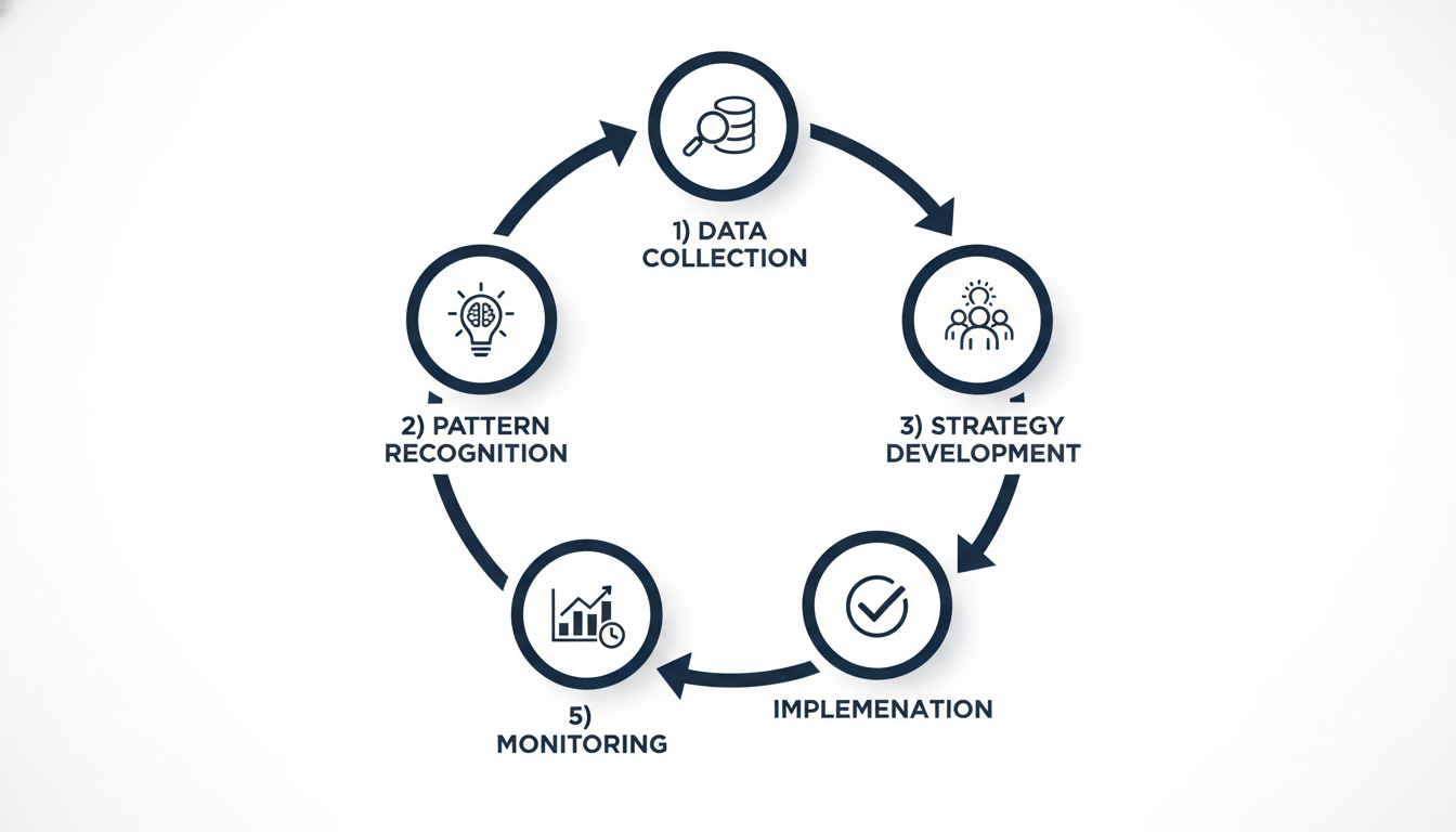 Five-stage AI SEO workflow process diagram, Santa Rosa search engine optimization