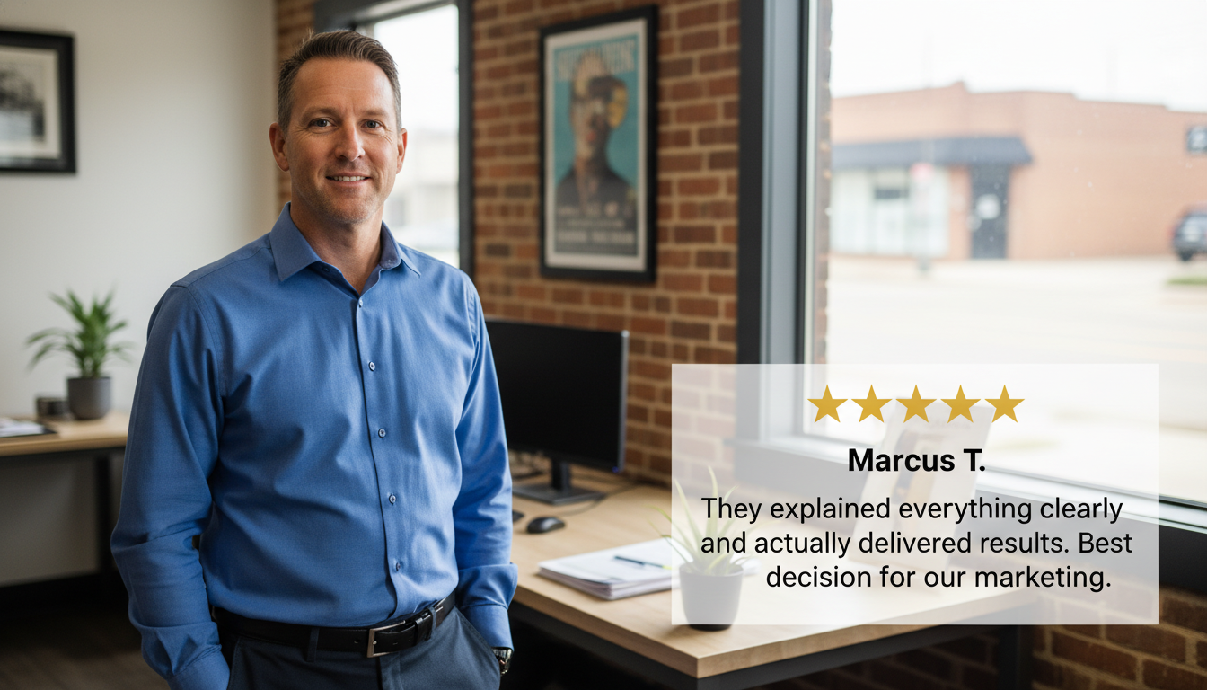 Marcus T. five-star review: satisfied Portland business owner praising marketing results