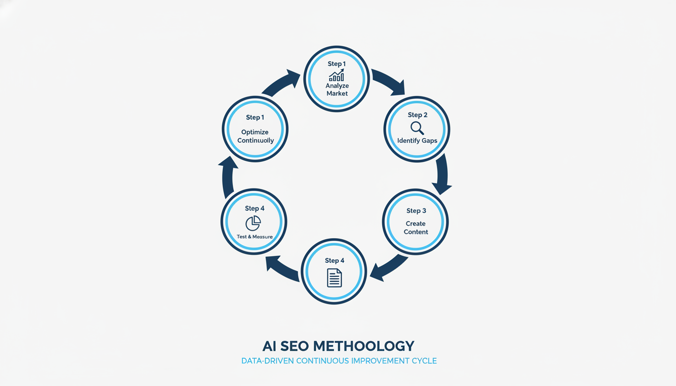 AI SEO process flow showing 5-step continuous optimization cycle