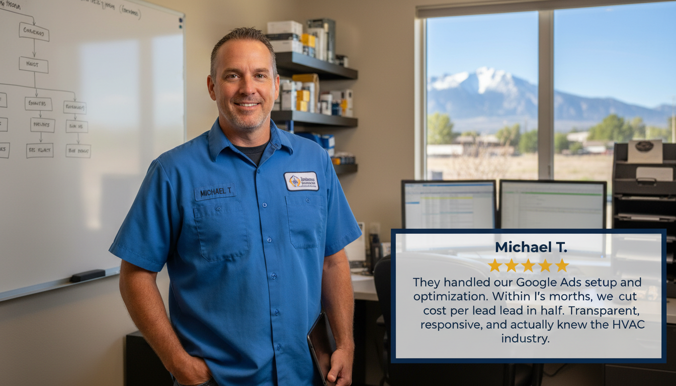 Colorado Springs business owner testimonial with 5-star review of digital marketing results