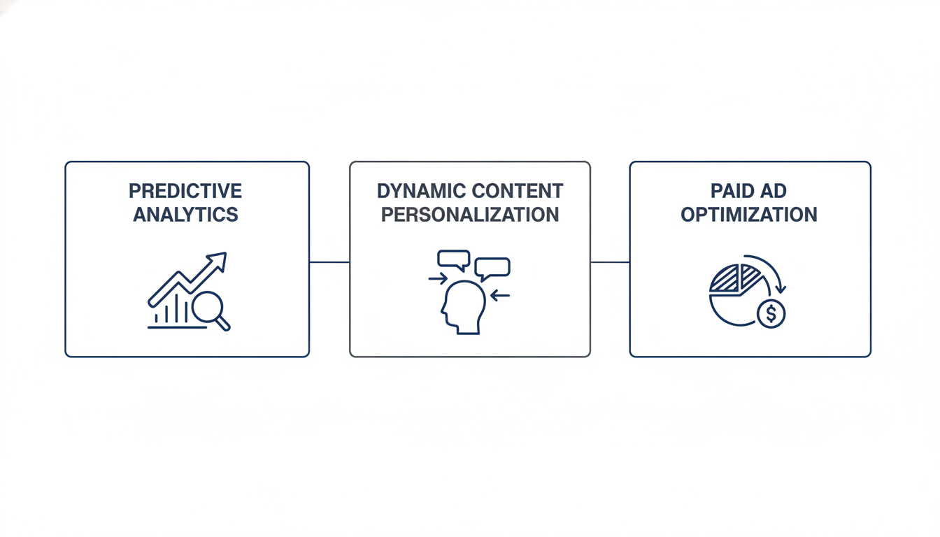 Infographic showing three AI marketing components: Predictive Analytics, Content Personalization, and Ad Optimization for El Paso marketing.