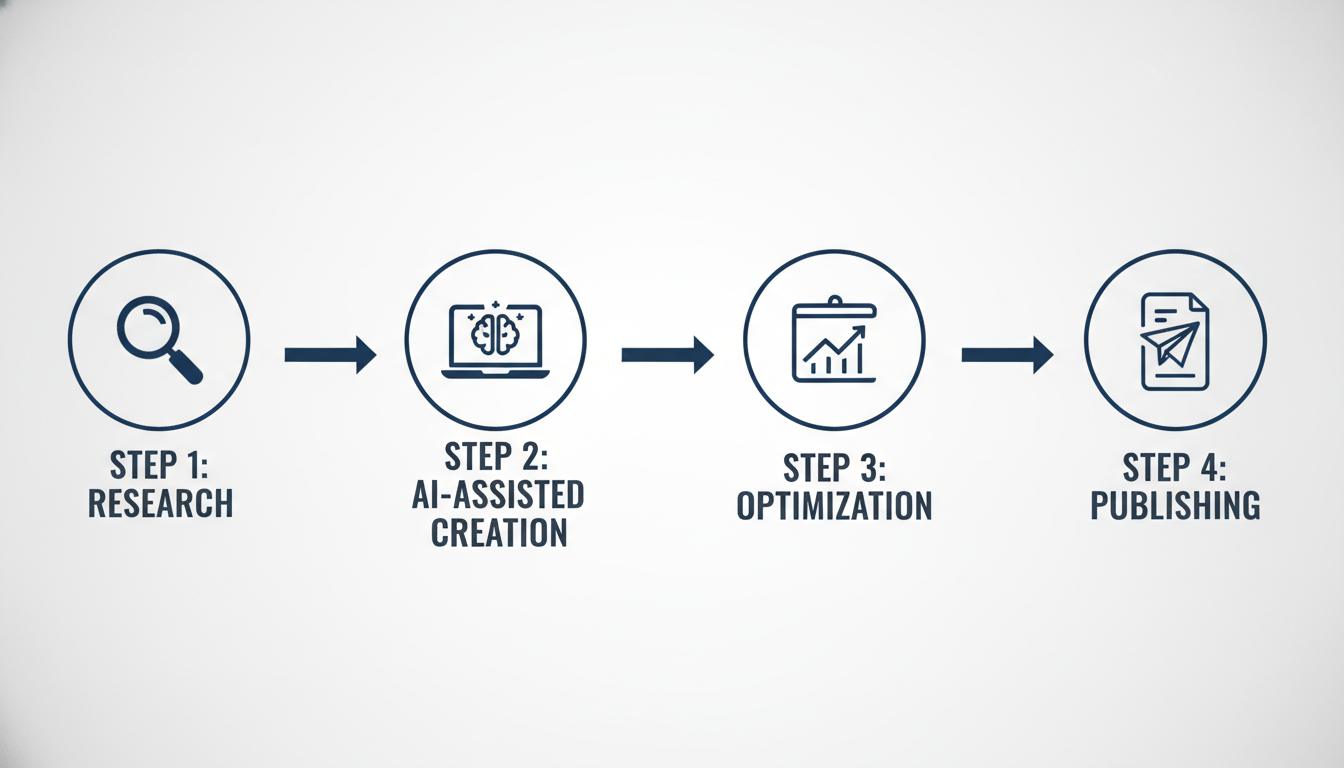 Four-step AI content marketing process: Research, Creation, Optimization, Publishing