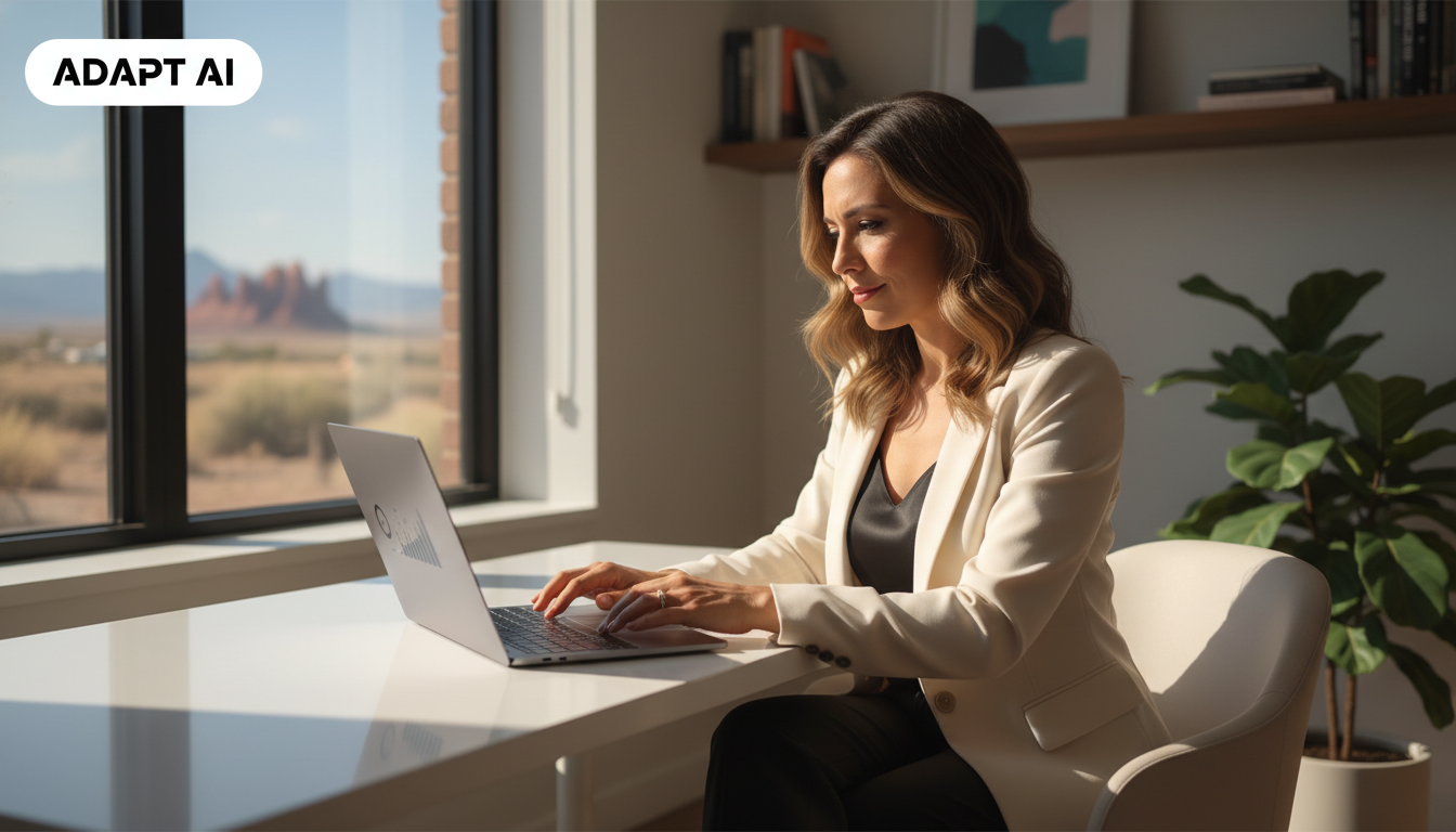 Marketing strategist reviewing AI content analytics in modern office, El Paso content marketing