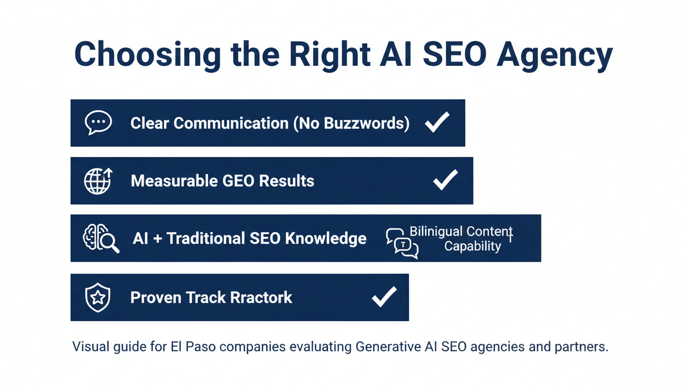 Agency evaluation checklist: communication, GEO results, bilingual content, El Paso SEO